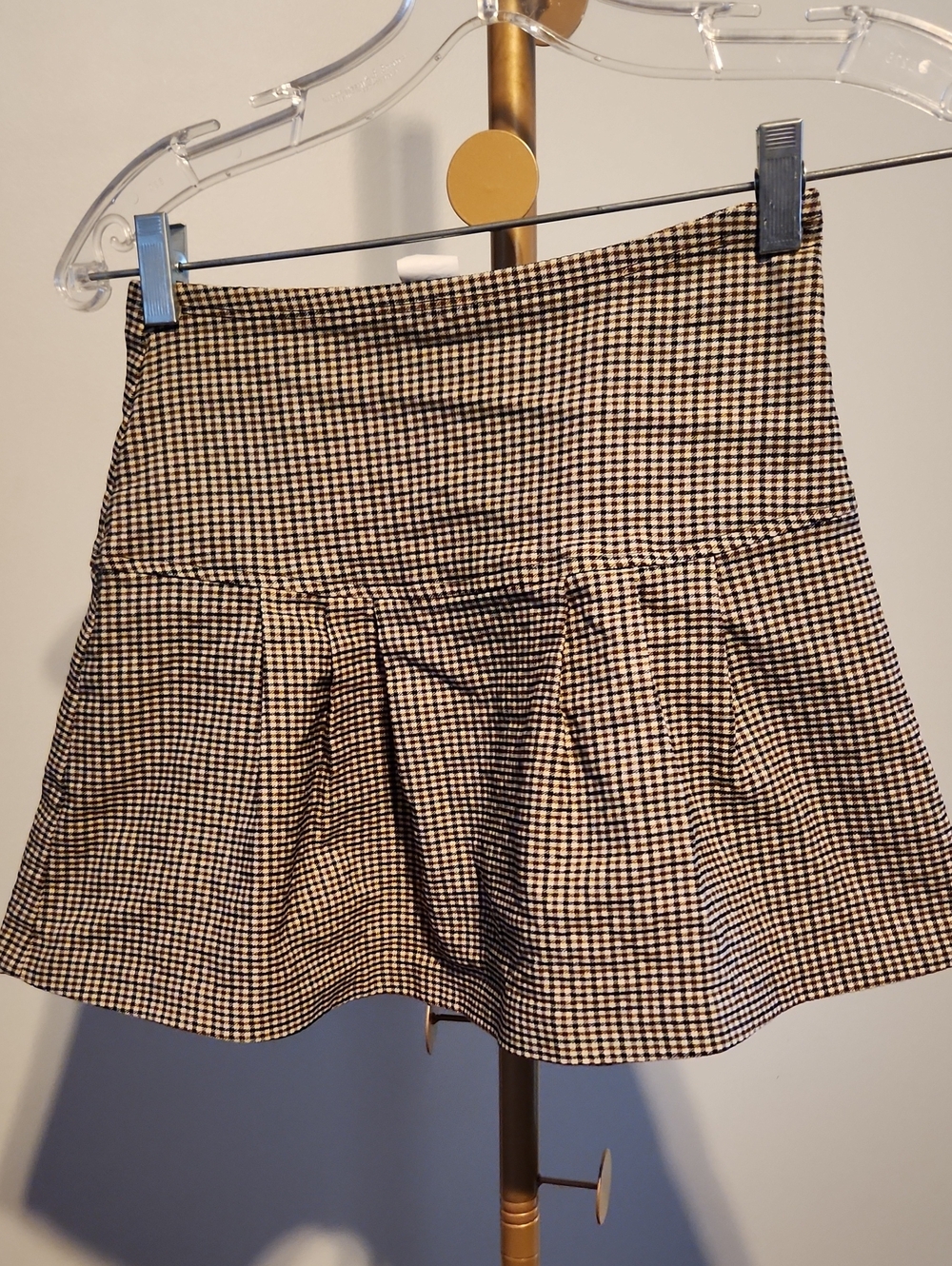 Black & Brown Houndstooth Pleated Mini Skirt